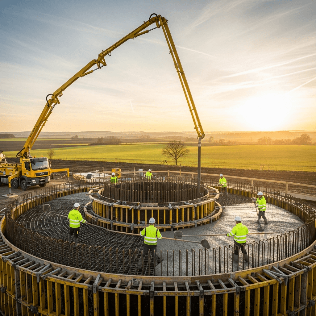 Betonowanie fundamentu turbiny wiatrowej