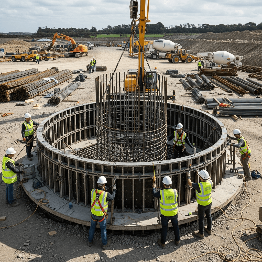 Szalunki fundamentowe pod turbinę wiatrową