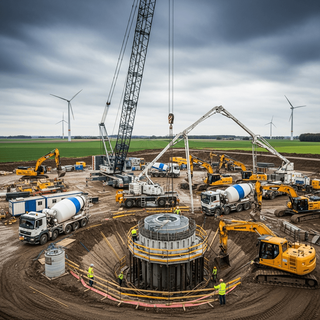 Ciężki sprzęt na placu budowy fundamentów